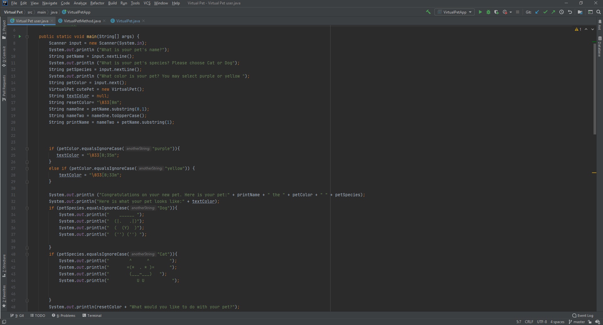 An image of code that simulates it running. Features a purple cat named Ollie